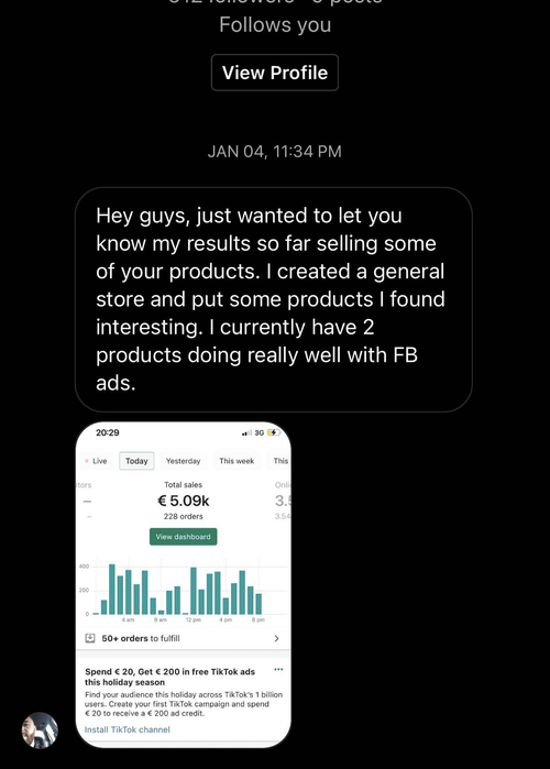 Dropshipping successful testimonials